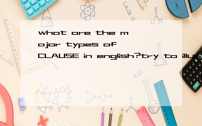 what are the major types of CLAUSE in english?try to illustrate them with examples?