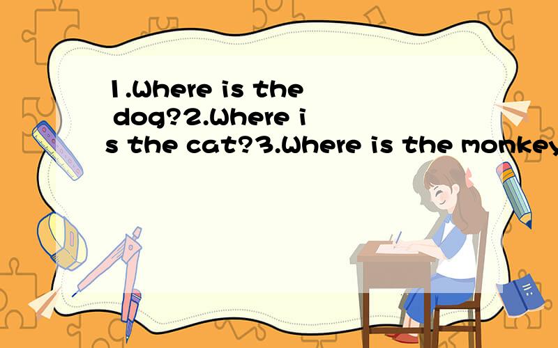 1.Where is the dog?2.Where is the cat?3.Where is the monkey?4.where is the bird?