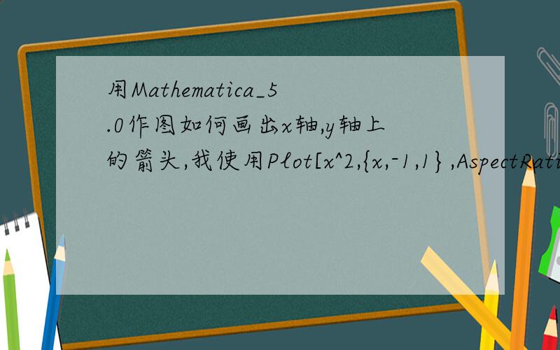 用Mathematica_5.0作图如何画出x轴,y轴上的箭头,我使用Plot[x^2,{x,-1,1},AspectRatio -> Automatic,AxesLabel -> {